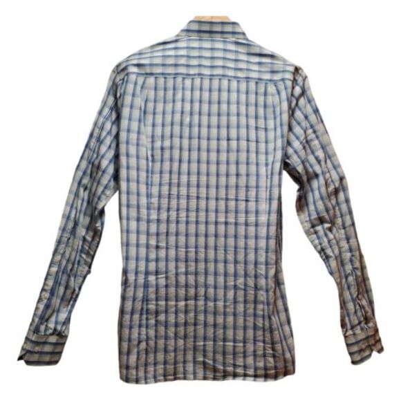 HUGO BOSS Men's Blue‎ & White Plaid Button-Down Shirt Casual Business Wear - Picture 3 of 5